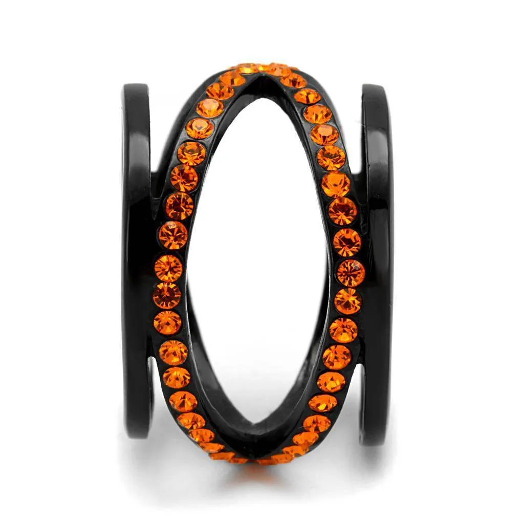 Women Stainless Steel Synthetic Crystal Rings Black Fire