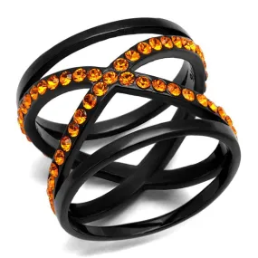 Women Stainless Steel Synthetic Crystal Rings Black Fire