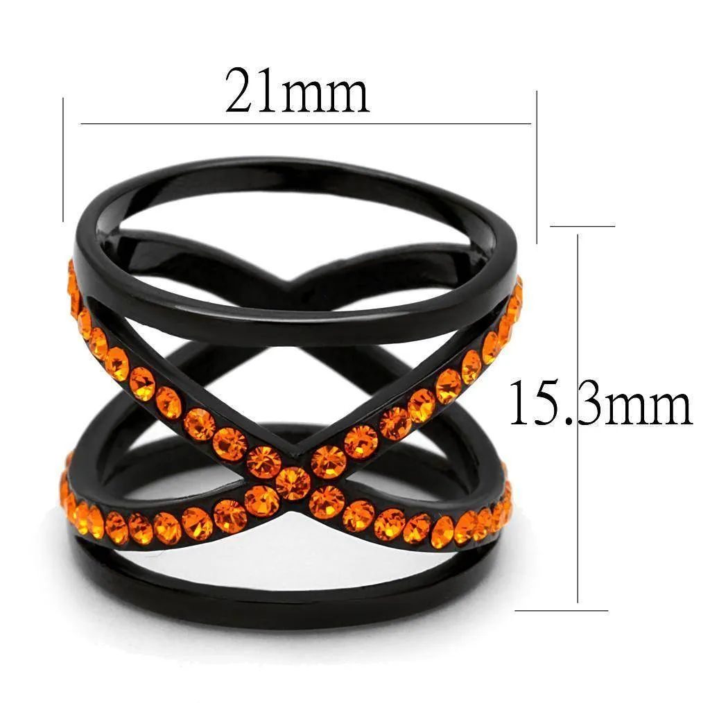Women Stainless Steel Synthetic Crystal Rings Black Fire