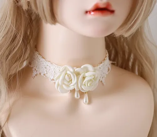 Xiaogui~Elegant Lolita Lace Camellia Necklace